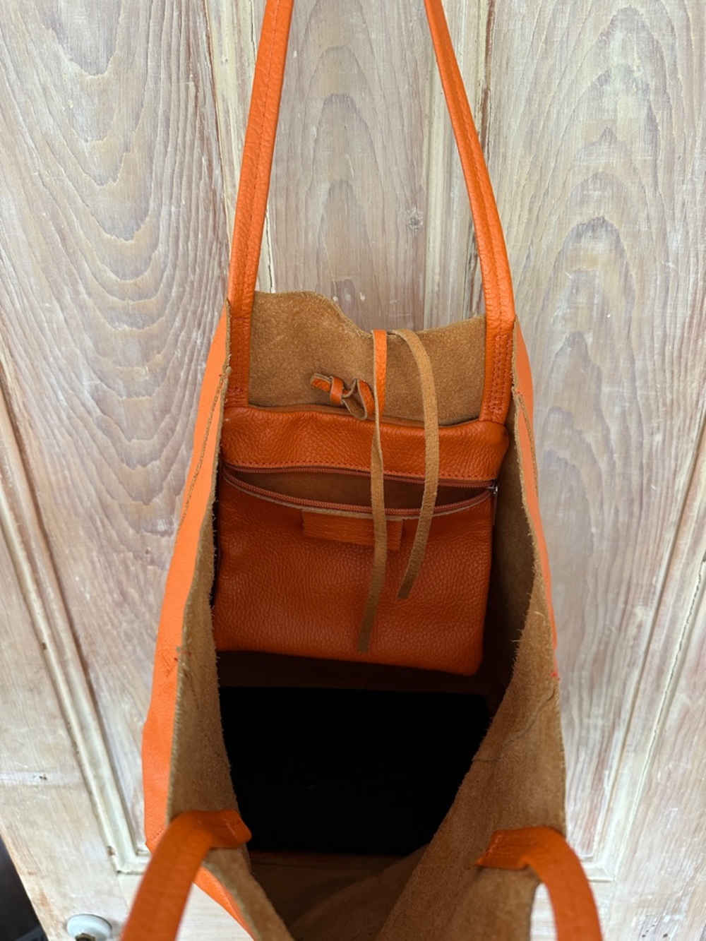 Orange Leather Tote Bag - Women - Picture 2 of 3